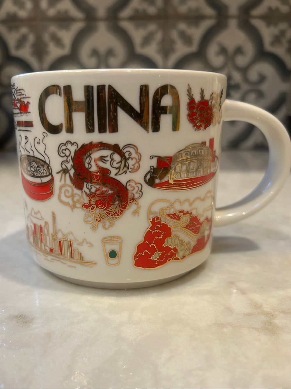 Collectible-Starbucks CHINA Red and Gold City Icons “ Been There Series” Mug